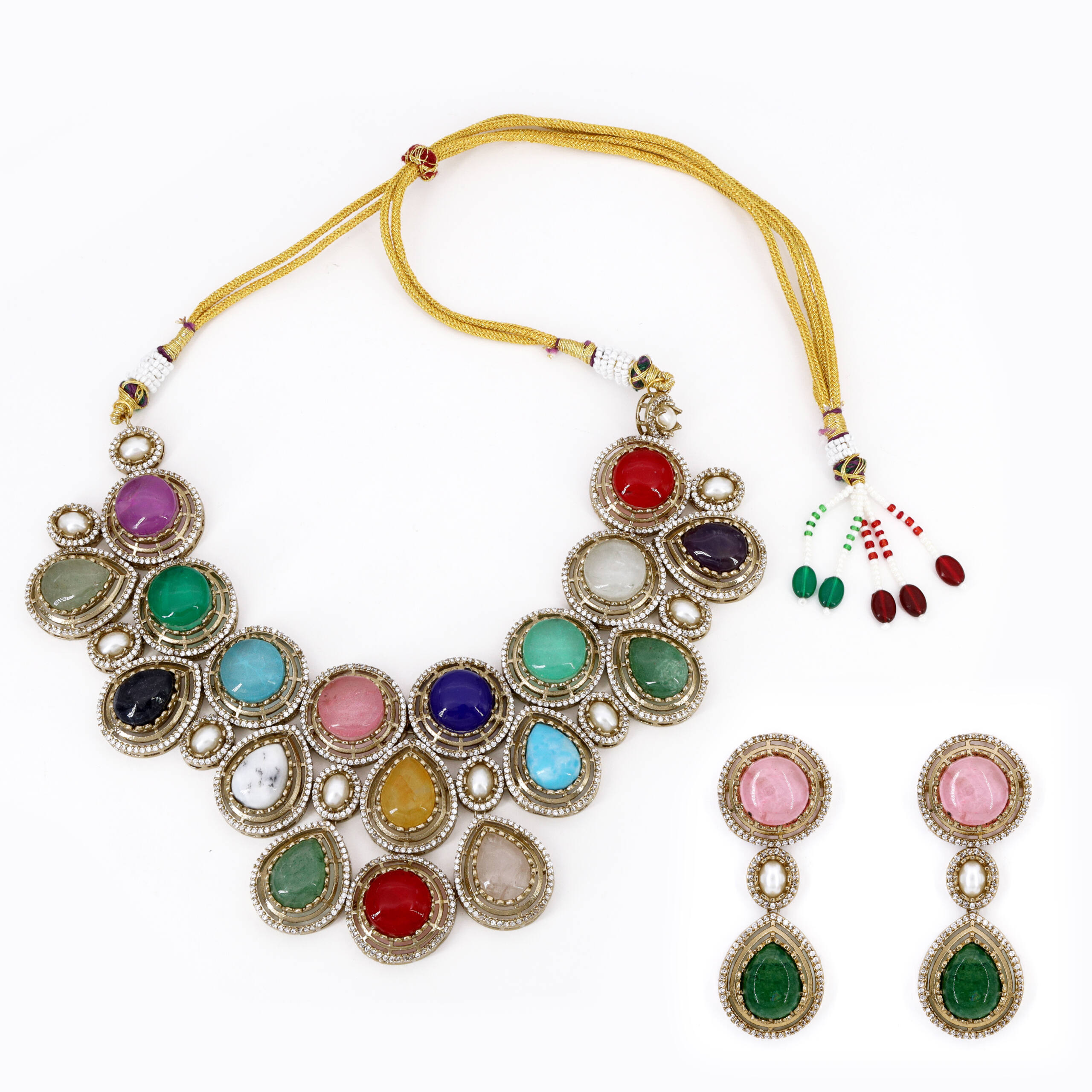 Multicolor Floral Statement Necklace Set