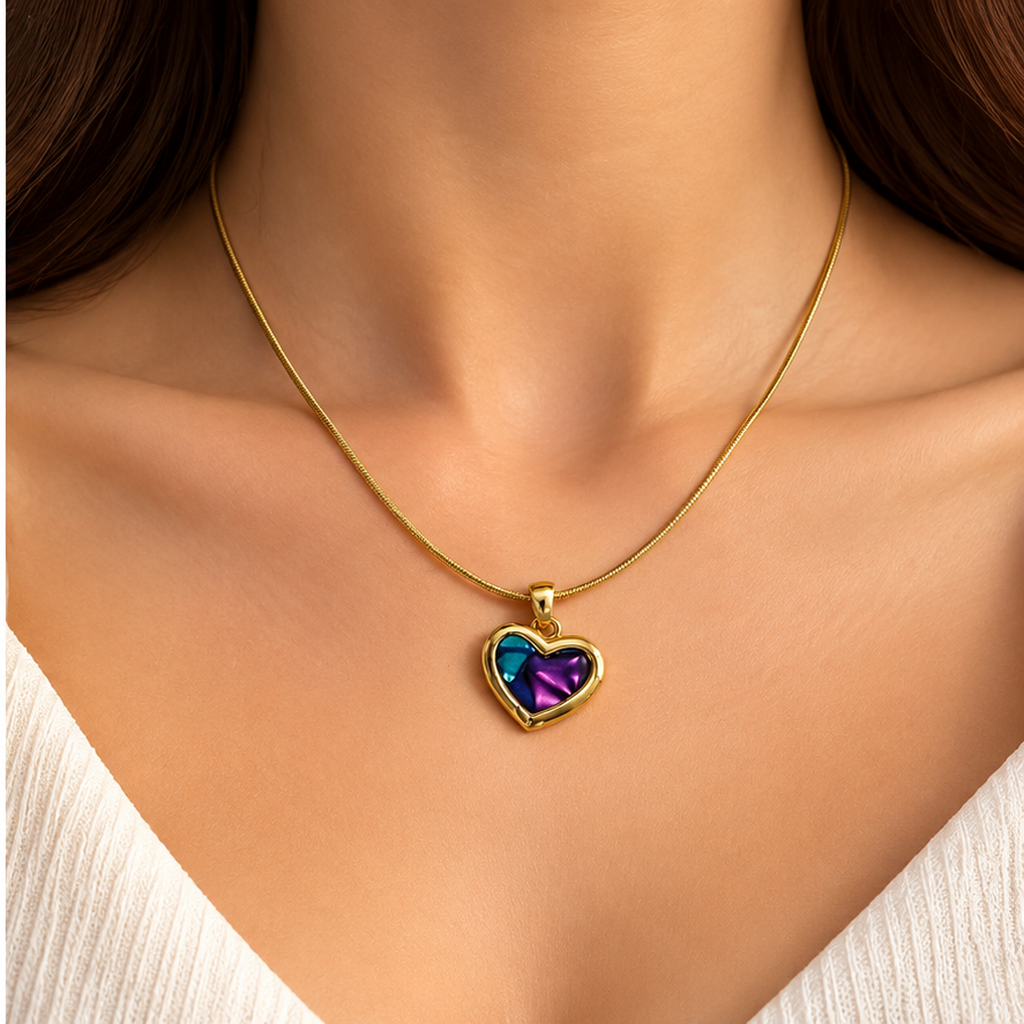 Multicolor Heart Gold Tone Pendant Necklace