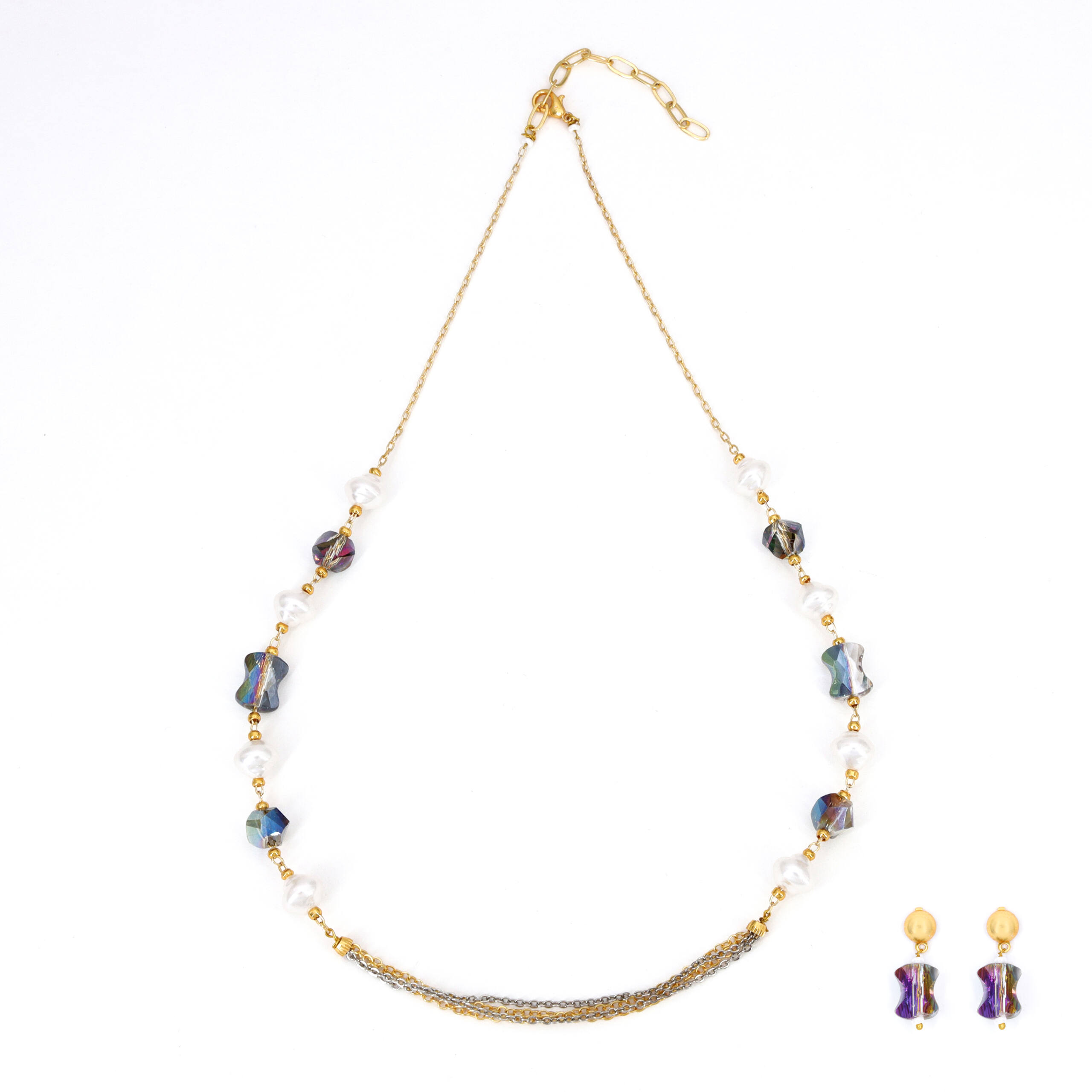 Multicolor Moti Fine Chain Necklace Set