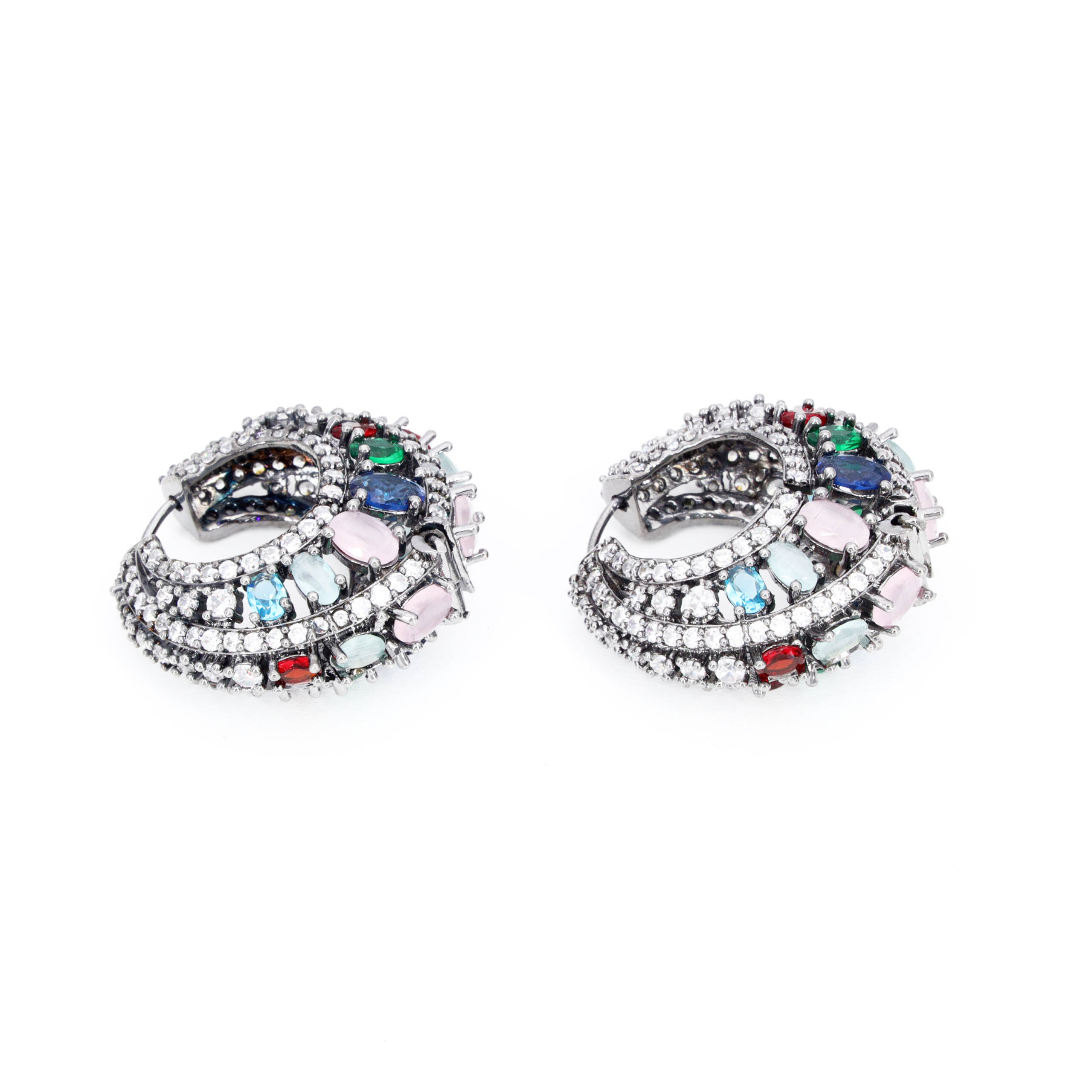 Multicolor Silver Filigree Drop Earrings