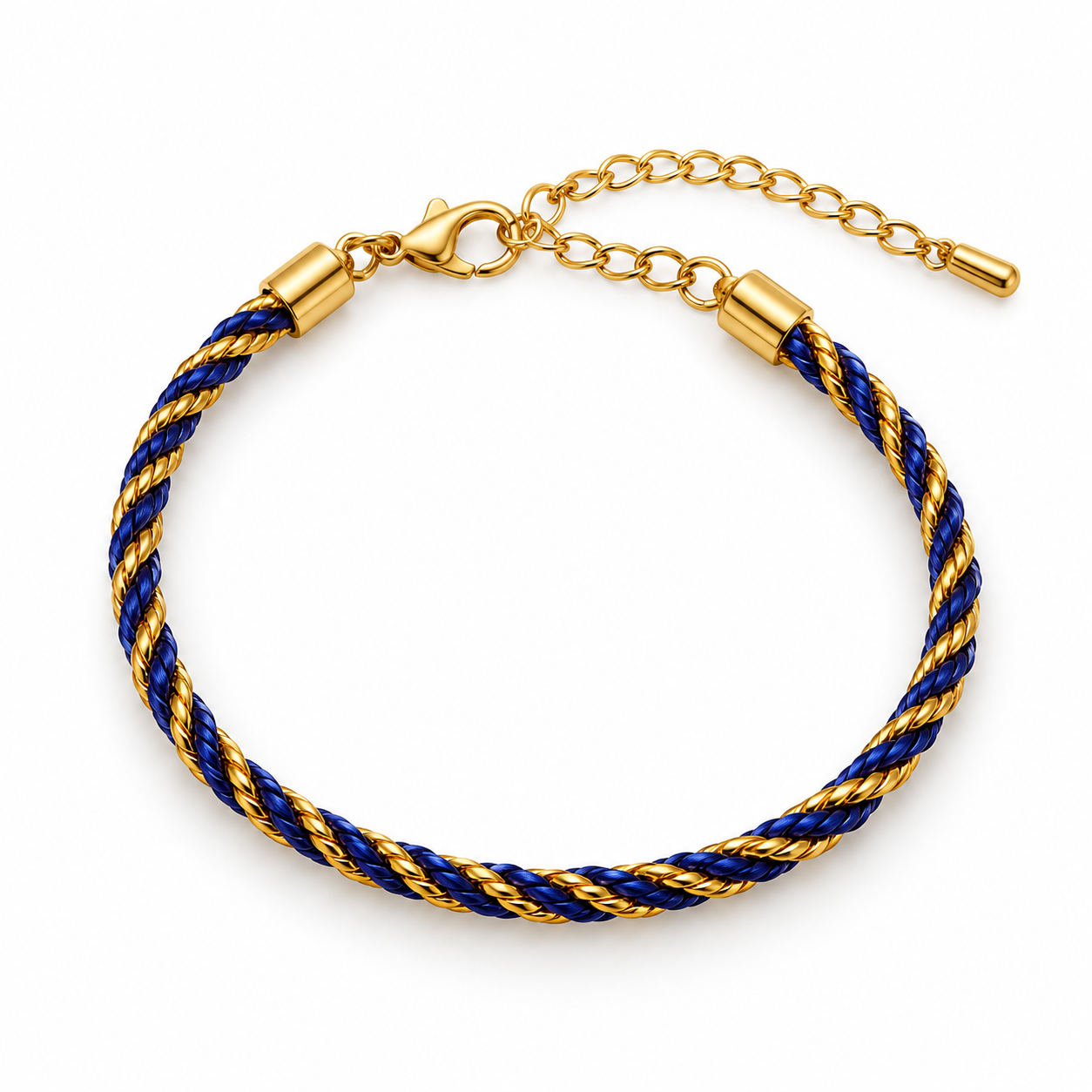 Navy Blue Twisted Gold Tone Bracelet