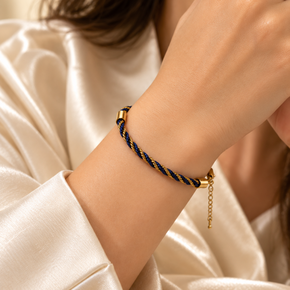 Navy Blue Twisted Gold Tone Bracelet