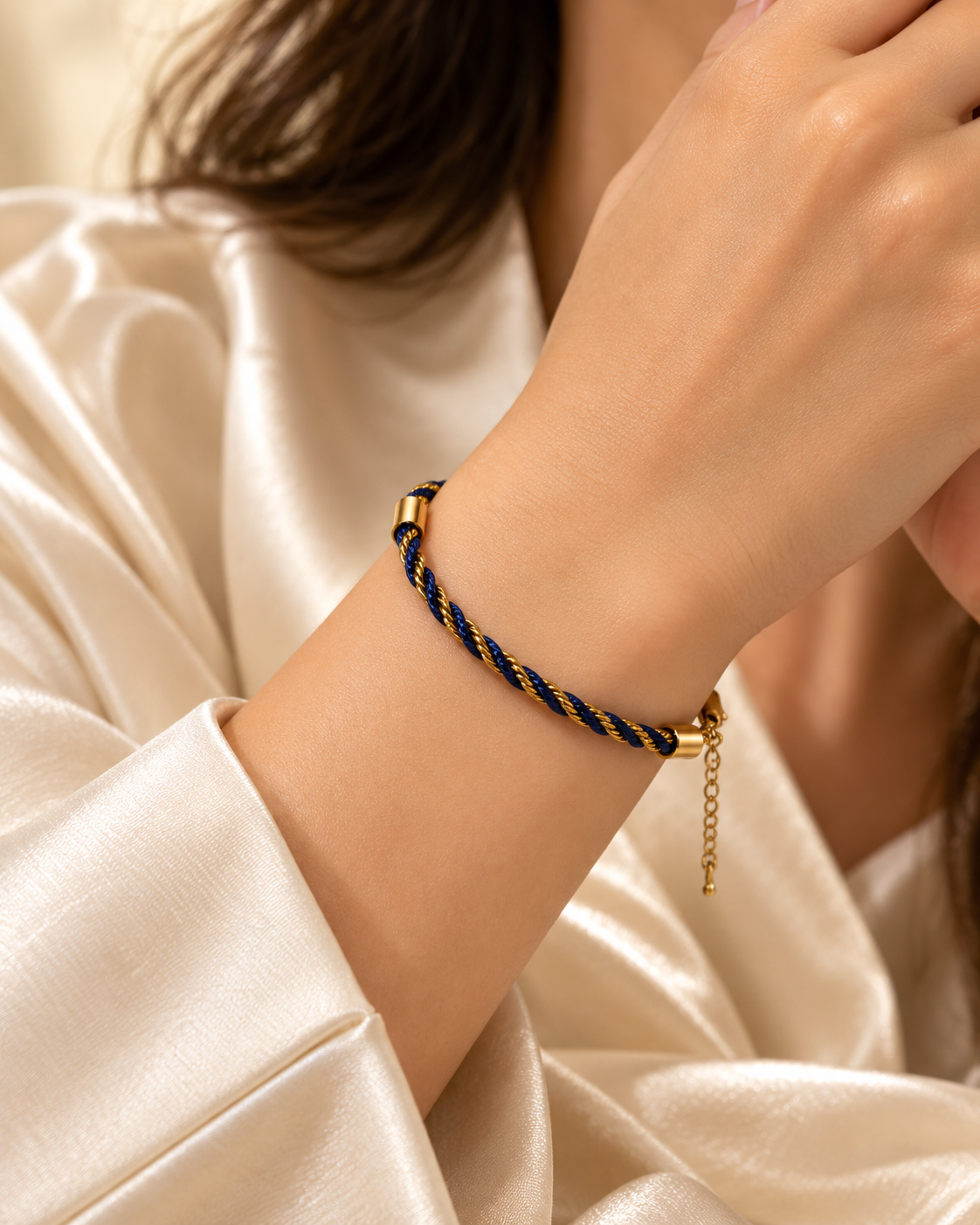 Navy Blue Twisted Gold Tone Bracelet
