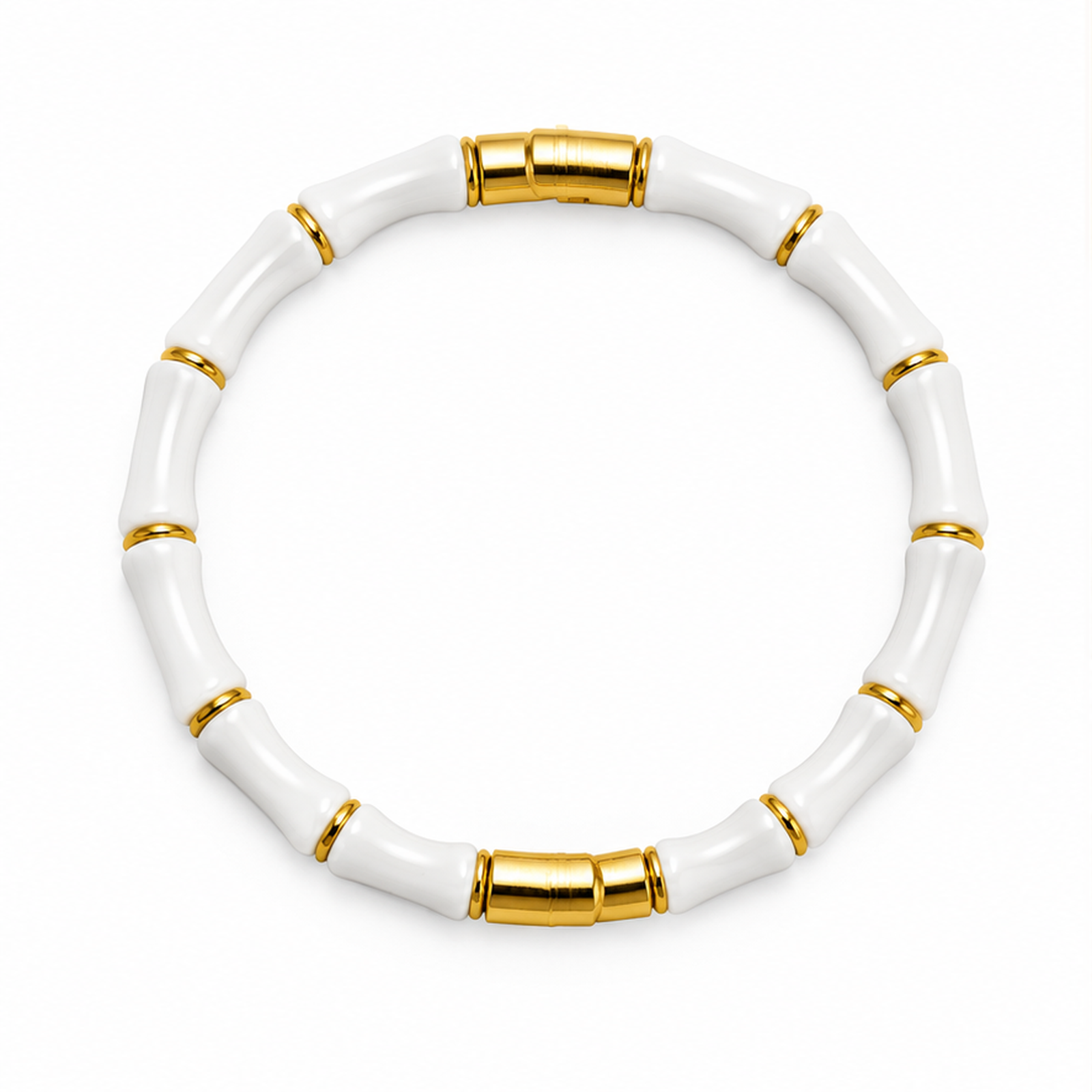 Pearl White Enamel Gold Tone Bangle