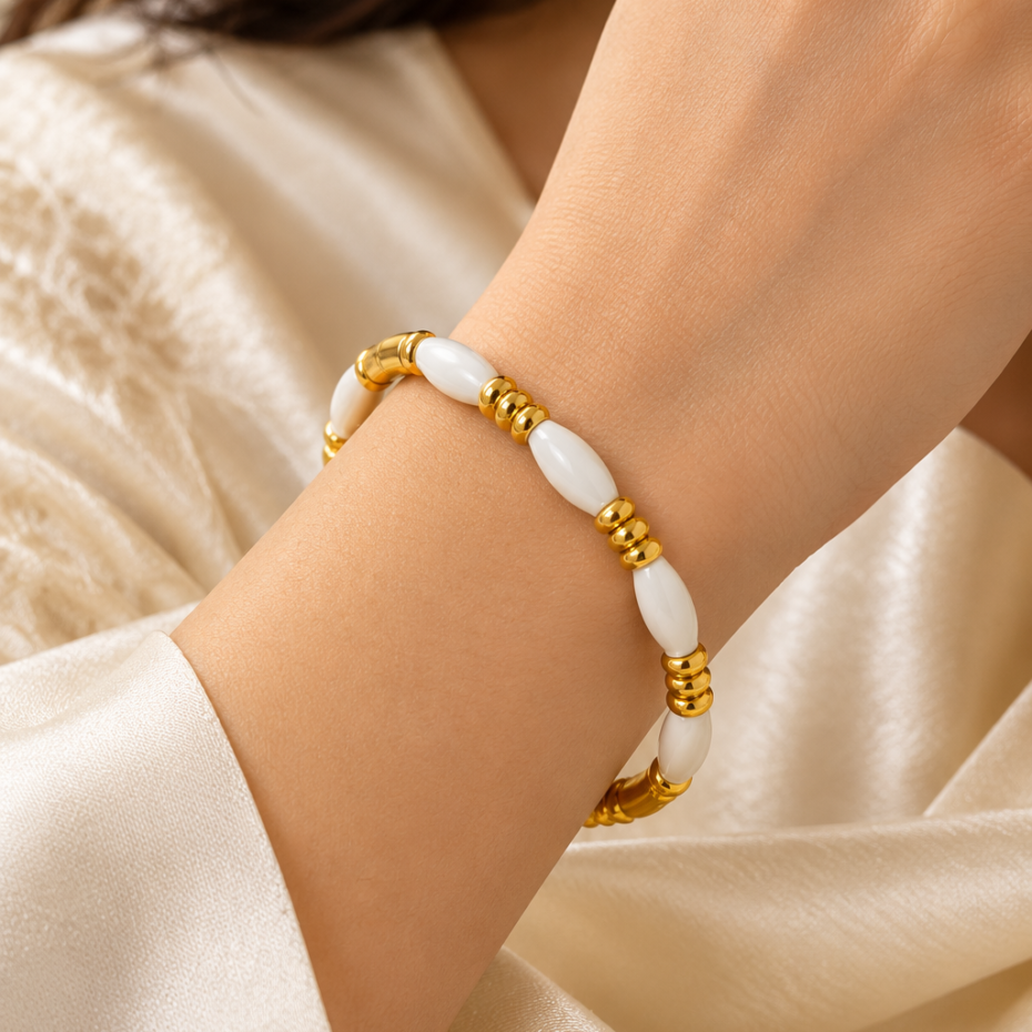 Pearl White Gold Tone Designer Bracelet