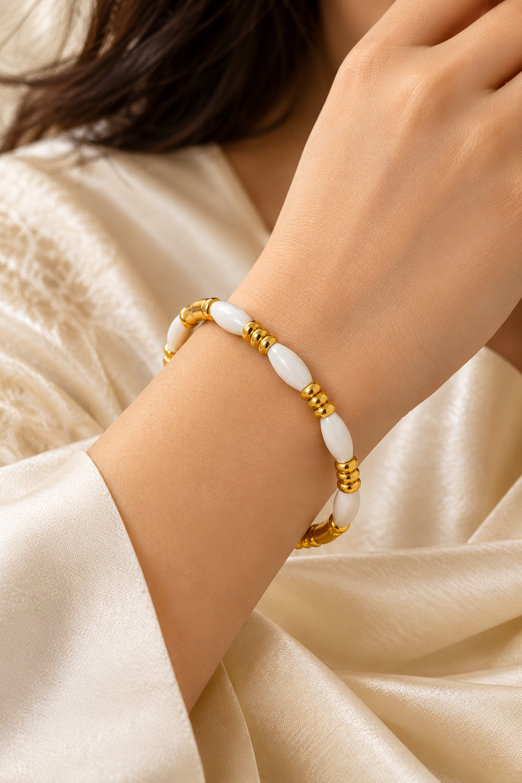 Pearl White Gold Tone Designer Bracelet