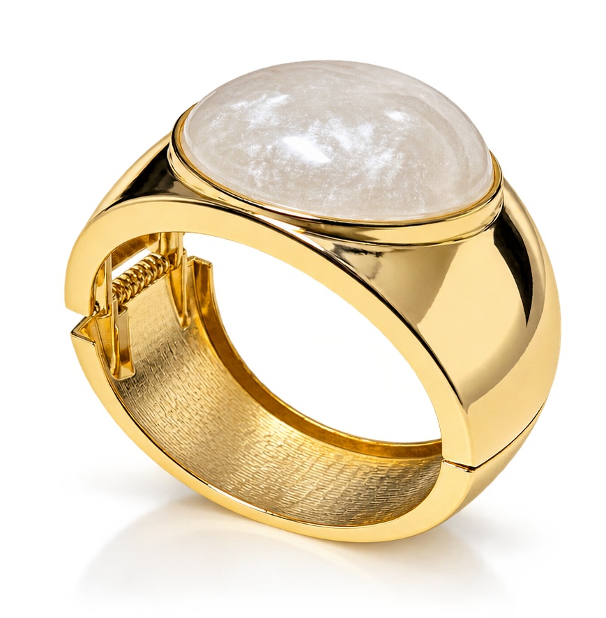 Pearl White Oval Stone Gold Tone Kada