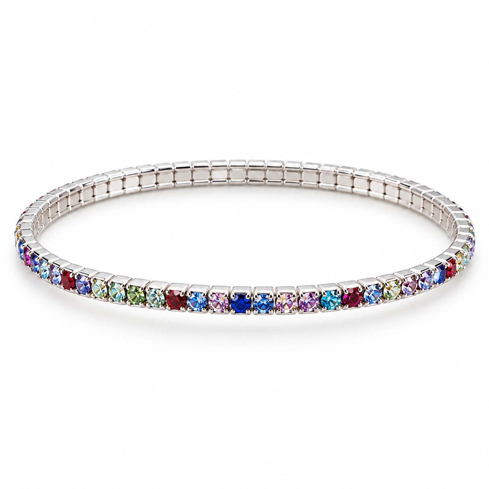 Rainbow Crystal Silver Tone Classic Kada