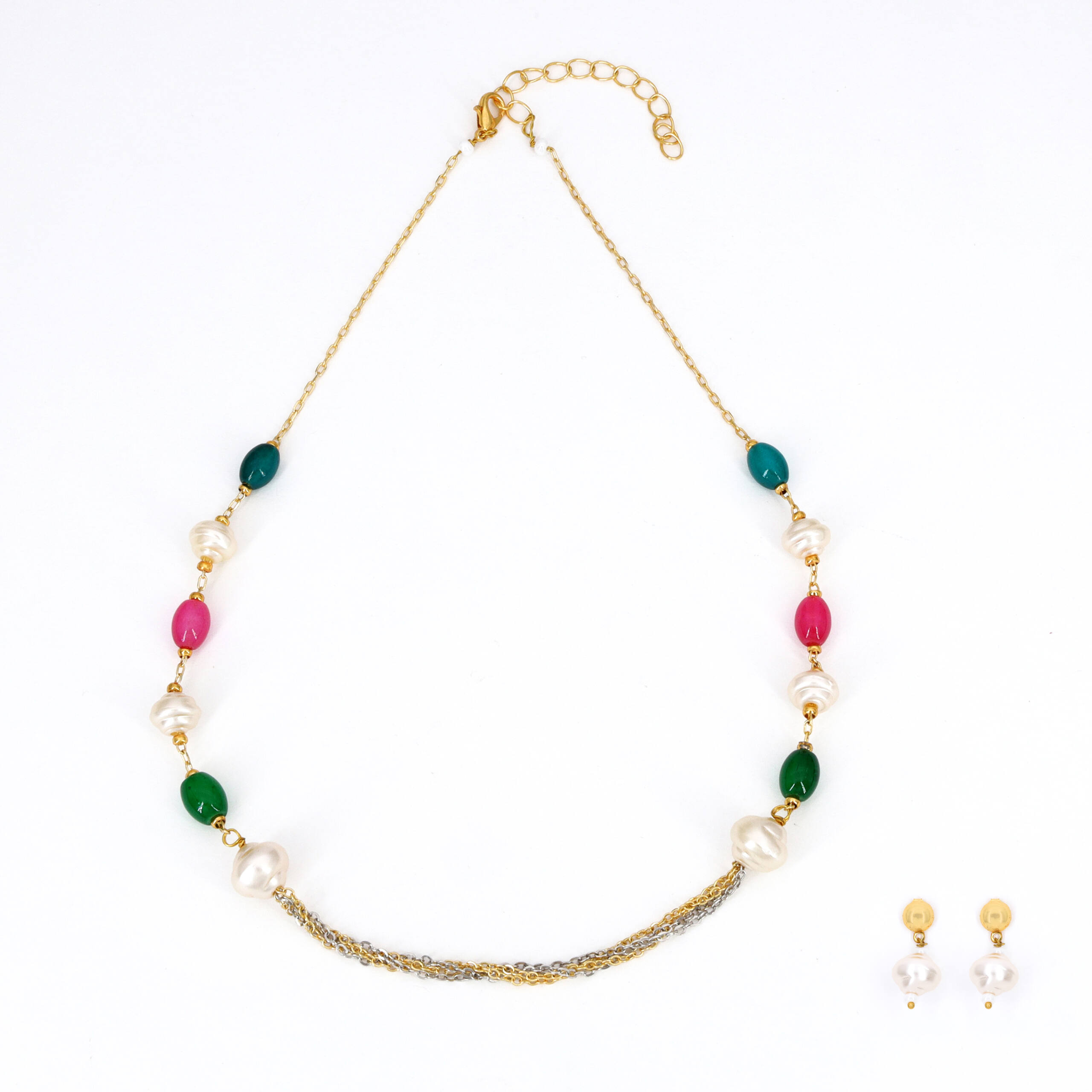 Rainbow Moti Accent Necklace Set