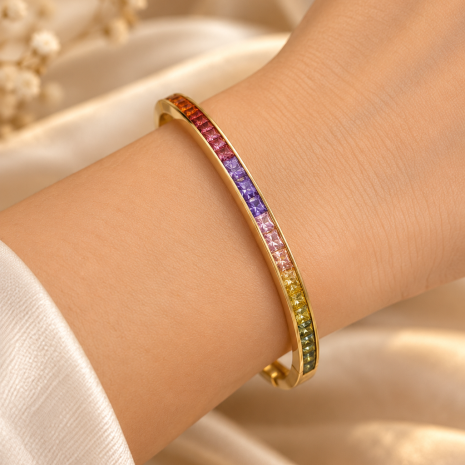 Rainbow Stone Gold Tone Kada
