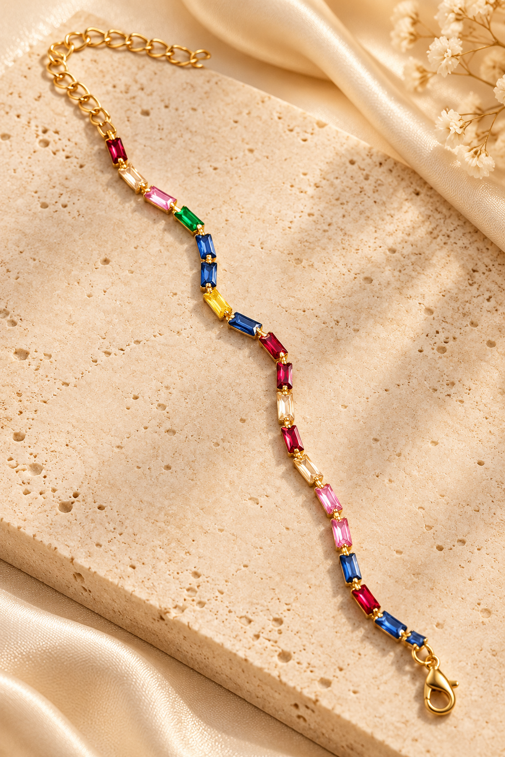 Rainbow Stone Gold Tone Slim Kada