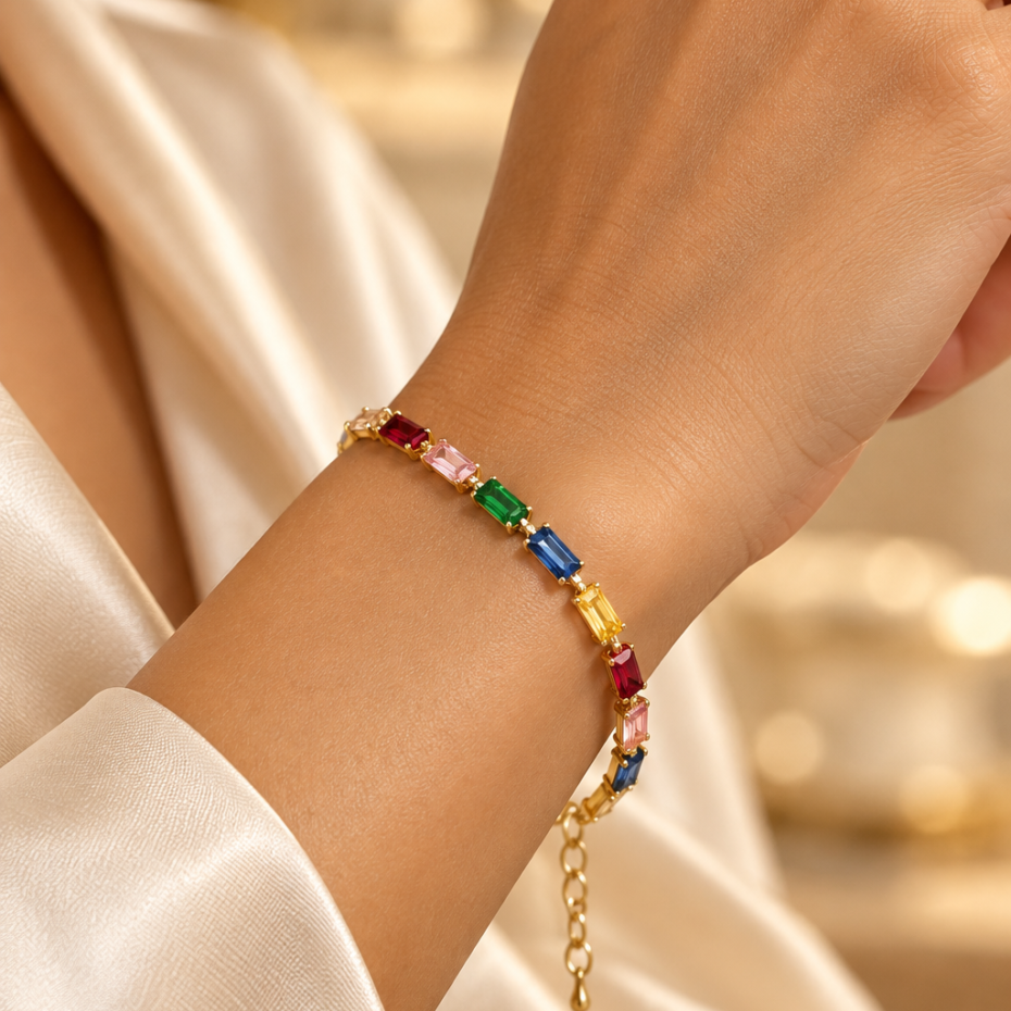 Rainbow Stone Gold Tone Slim Kada