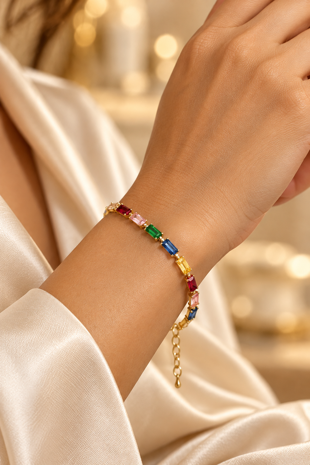 Rainbow Stone Gold Tone Slim Kada