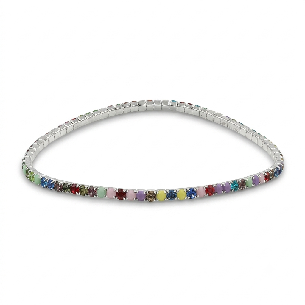Rainbow Stone Silver Tone Elegant Kada