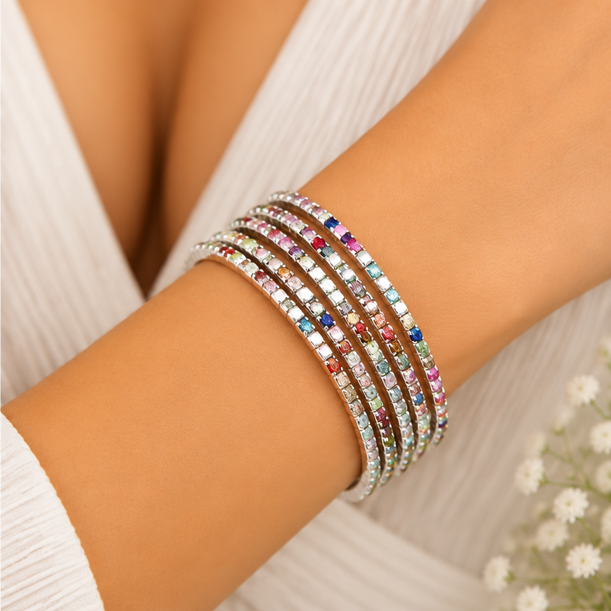 Rainbow Stone Silver Tone Elegant Kada