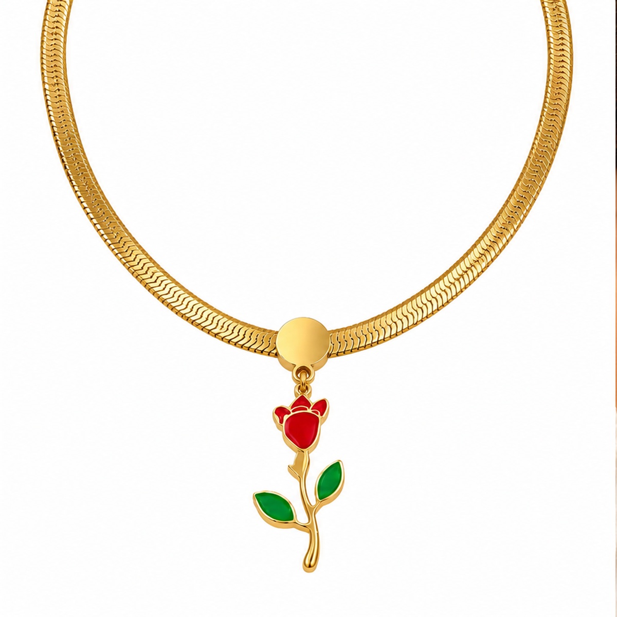 Red Green Floral Gold Tone Necklace