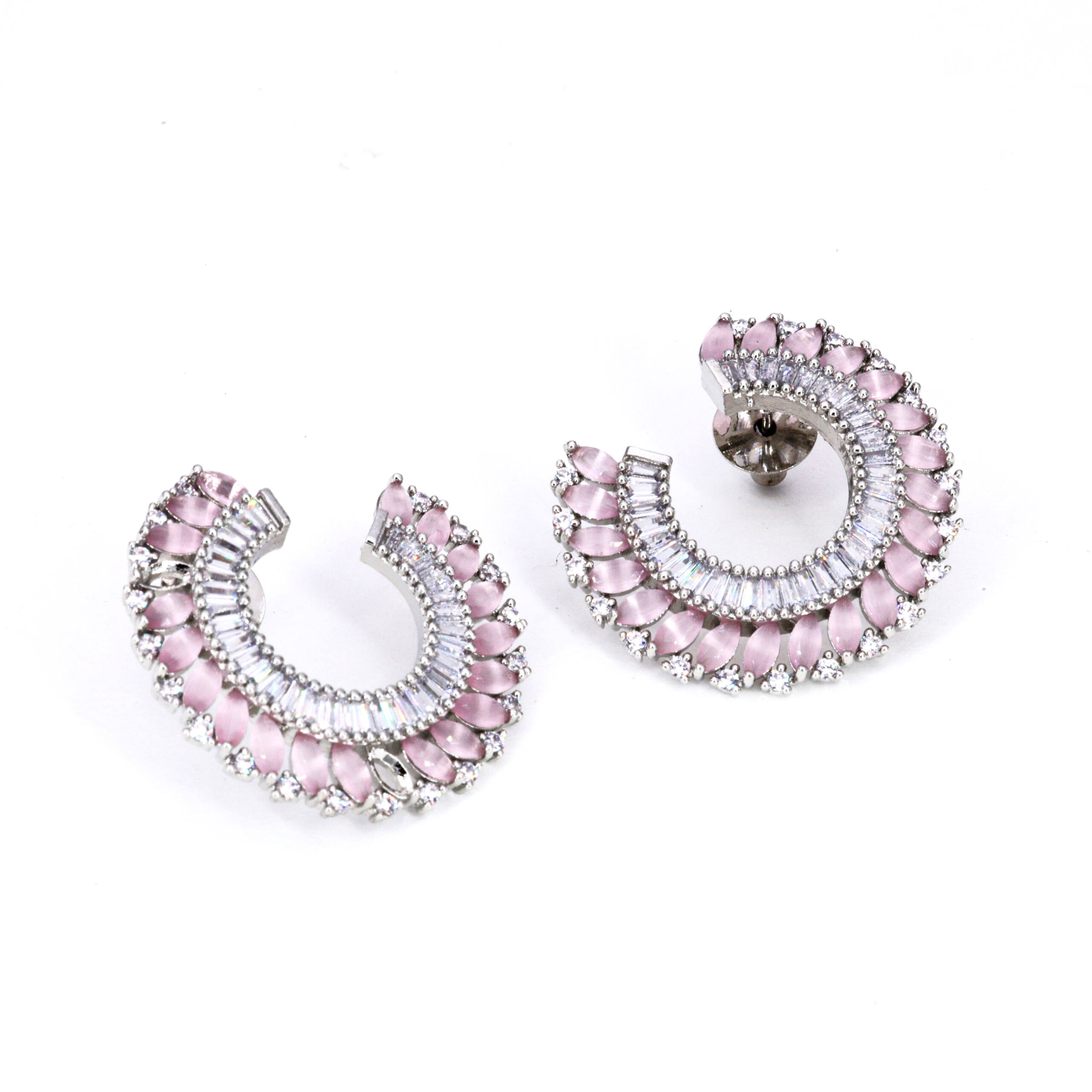 Rose Silver Crescent Stud Earrings
