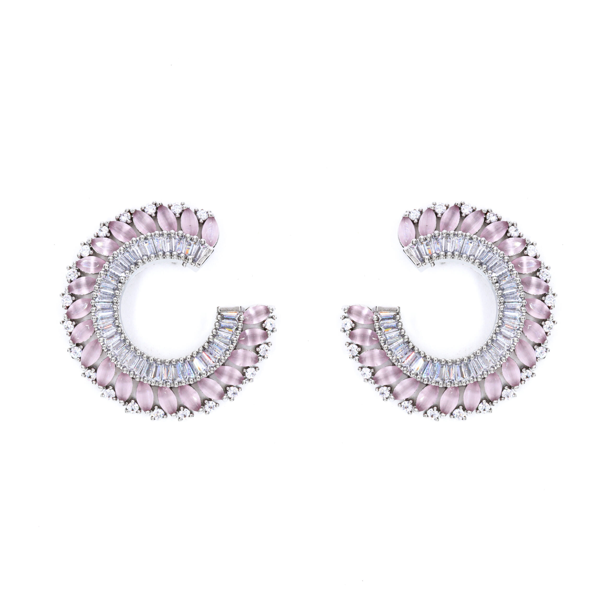 Rose Silver Crescent Stud Earrings