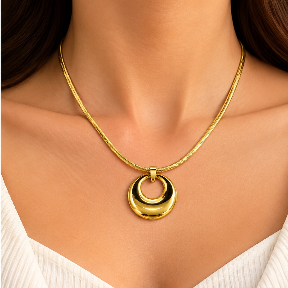 Round Designer Gold Tone Pendant Necklace