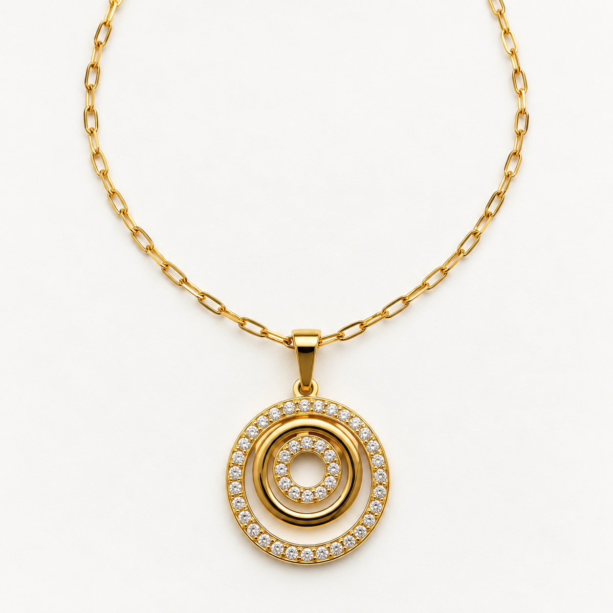Round Floral Gold Tone Pendant Necklace