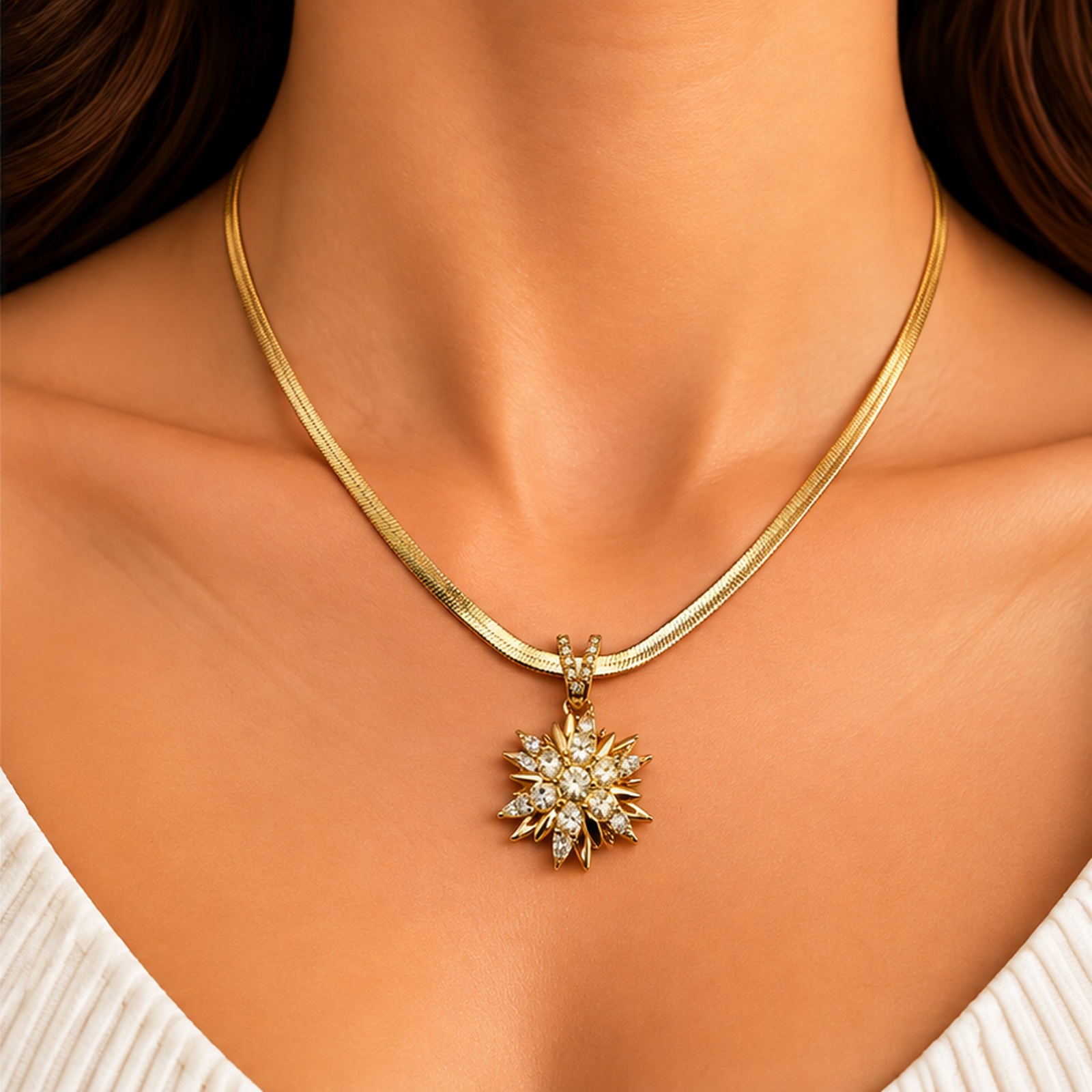 Round Flower Gold Tone Pendant Necklace