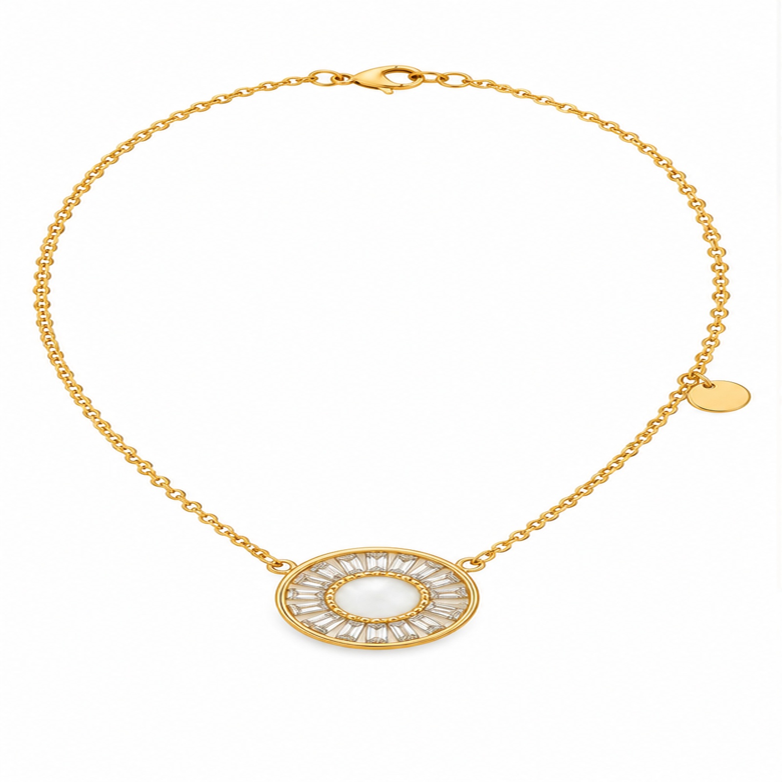 Round White Stone Gold Tone Necklace