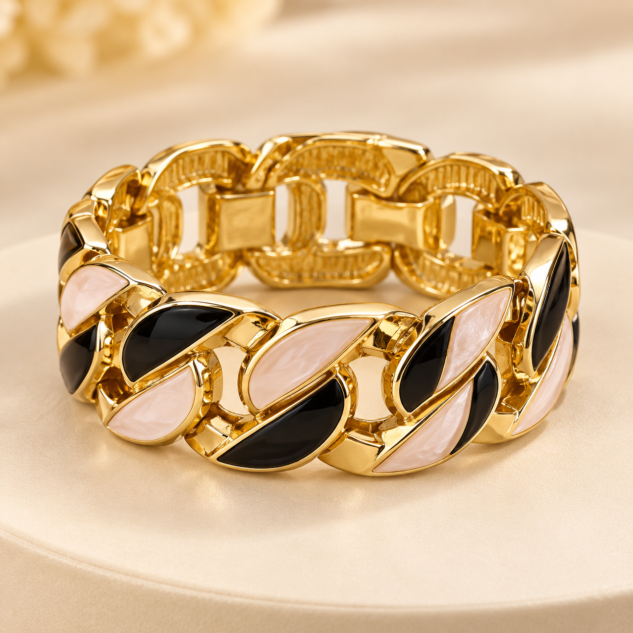 Royal Black Accent Gold Tone Designer Kada