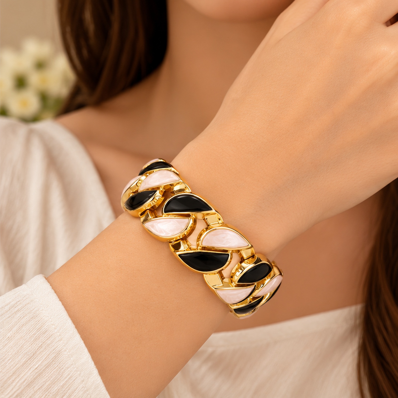 Royal Black Accent Gold Tone Designer Kada