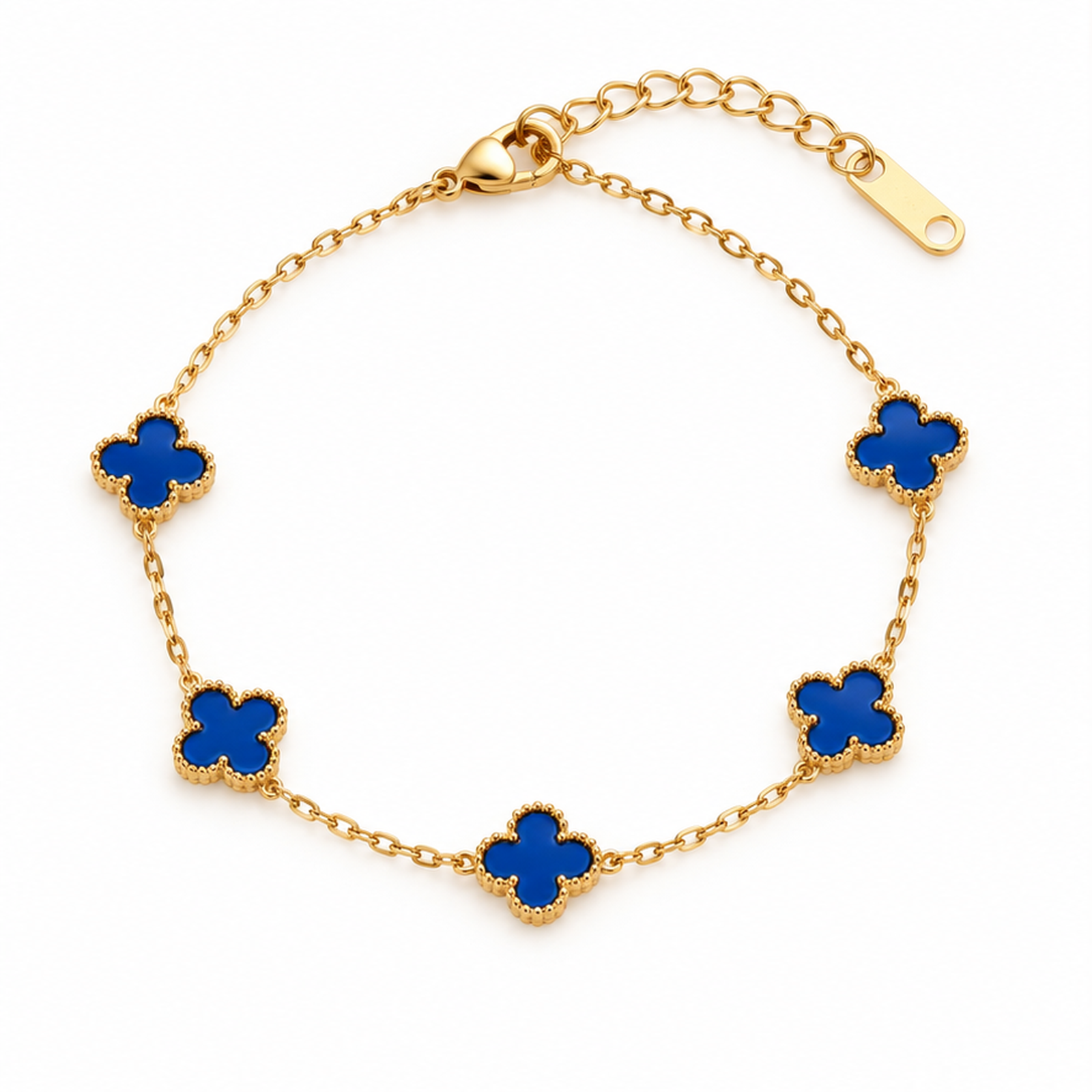 Royal Blue Clover Gold Tone Bracelet