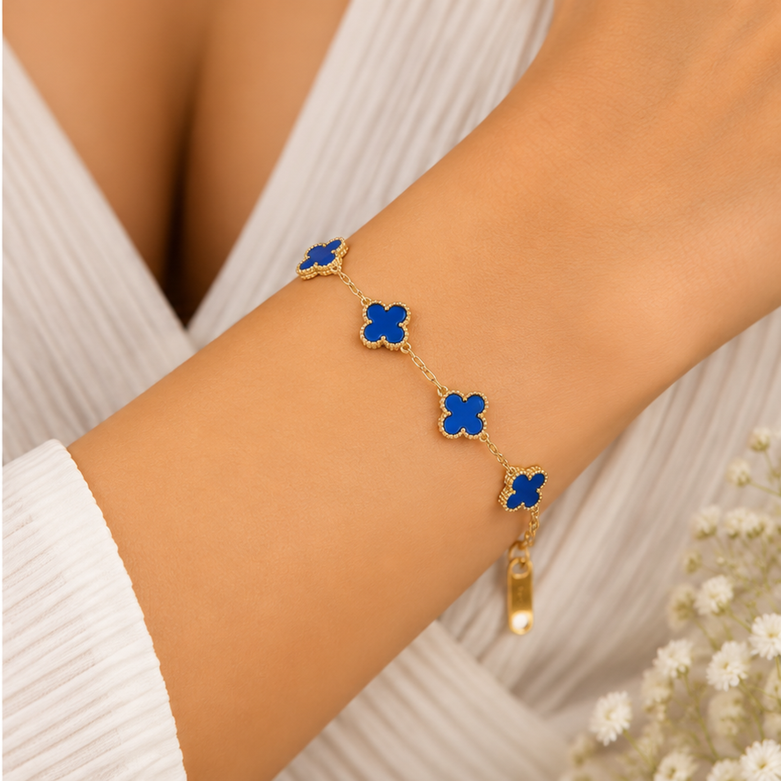 Royal Blue Clover Gold Tone Bracelet