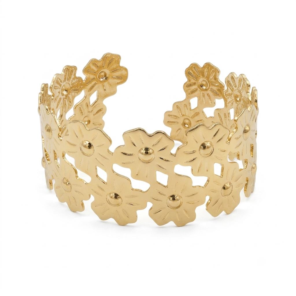 Royal Floral Gold Tone Statement Kada