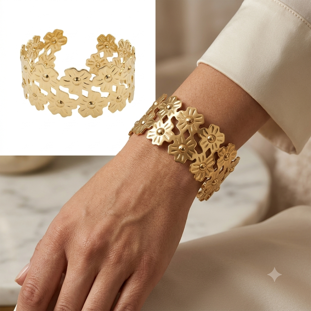 Royal Floral Gold Tone Statement Kada