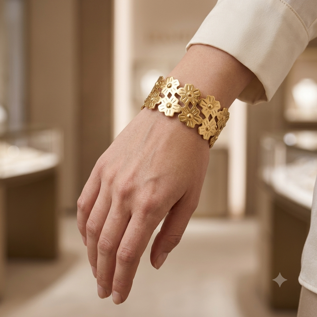Royal Floral Gold Tone Statement Kada