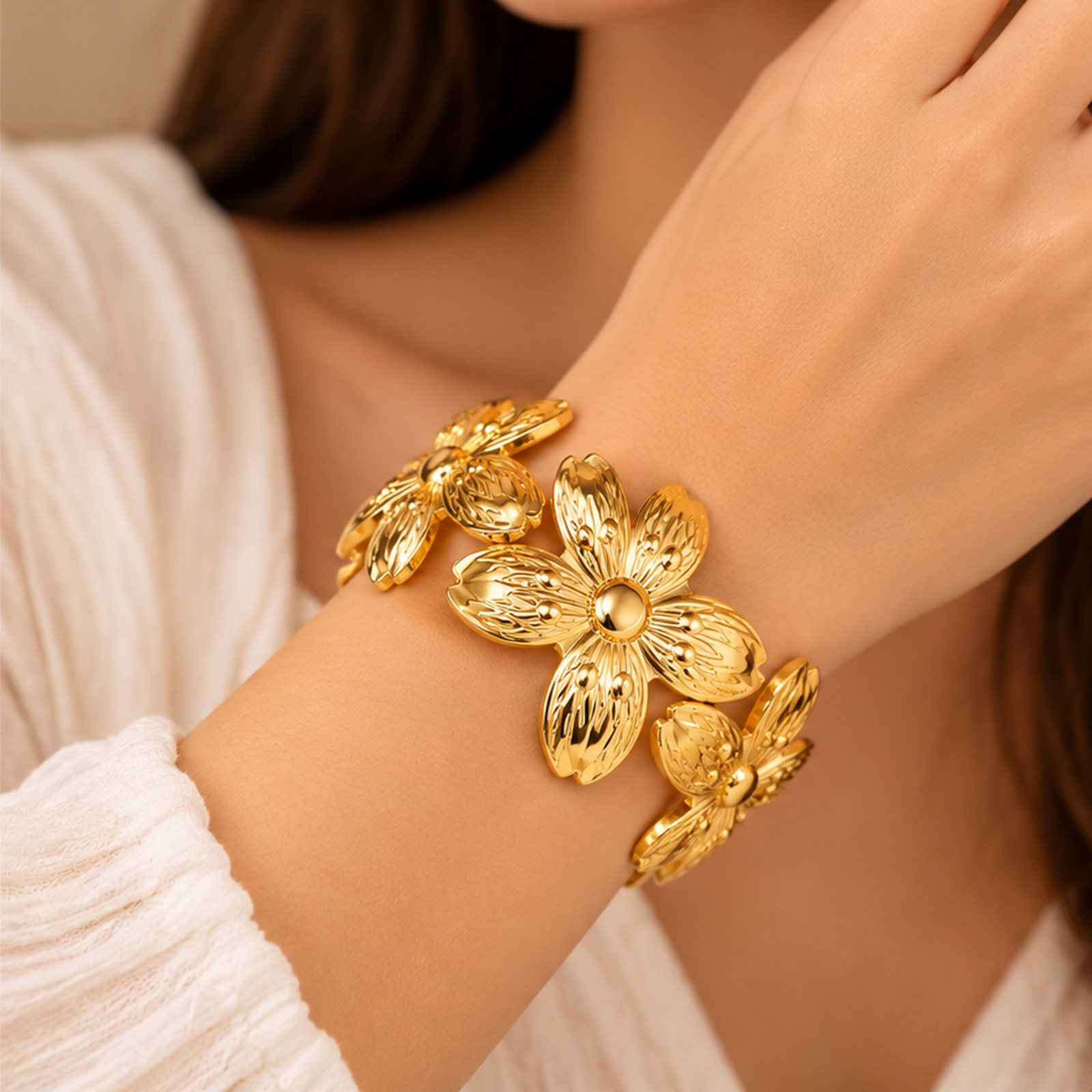 Royal Floral Vine Gold Tone Kada