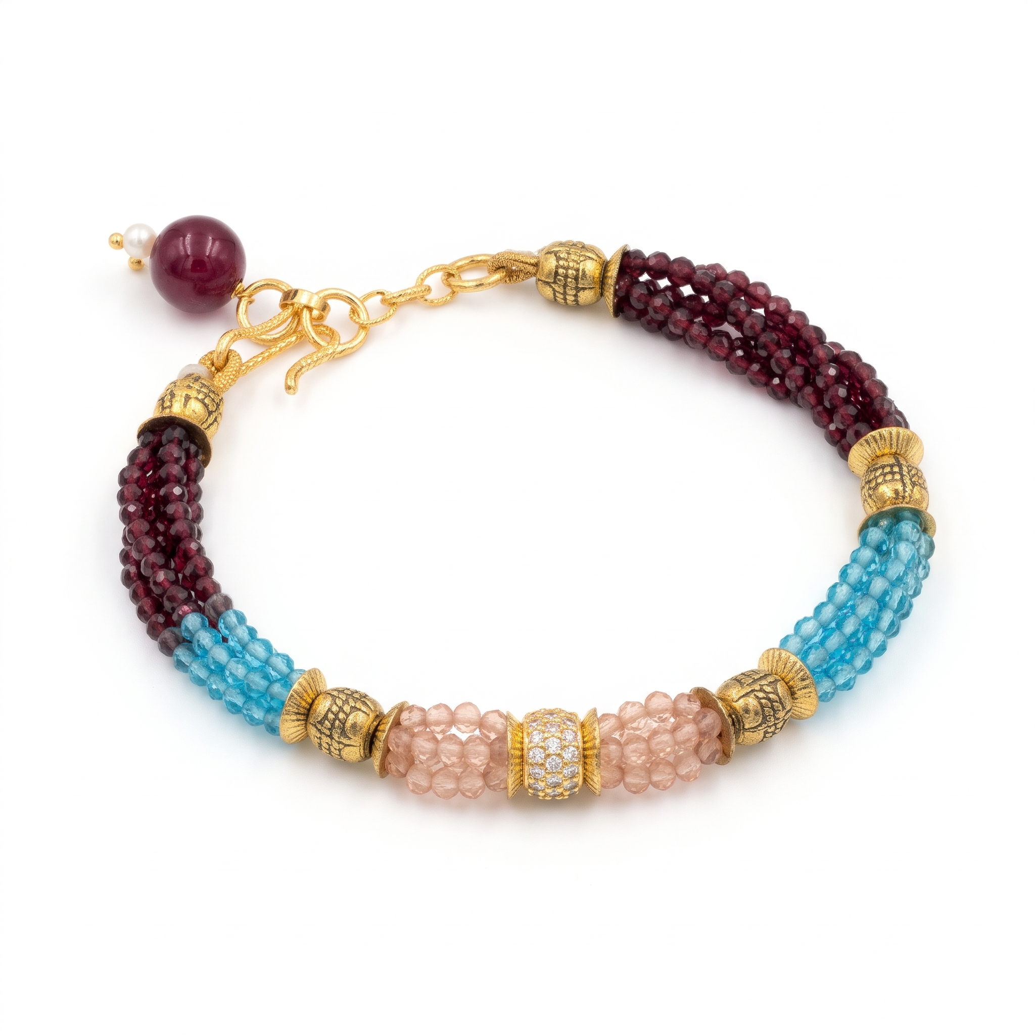 Royal Multicolor Beaded Gold Tone Bracelet