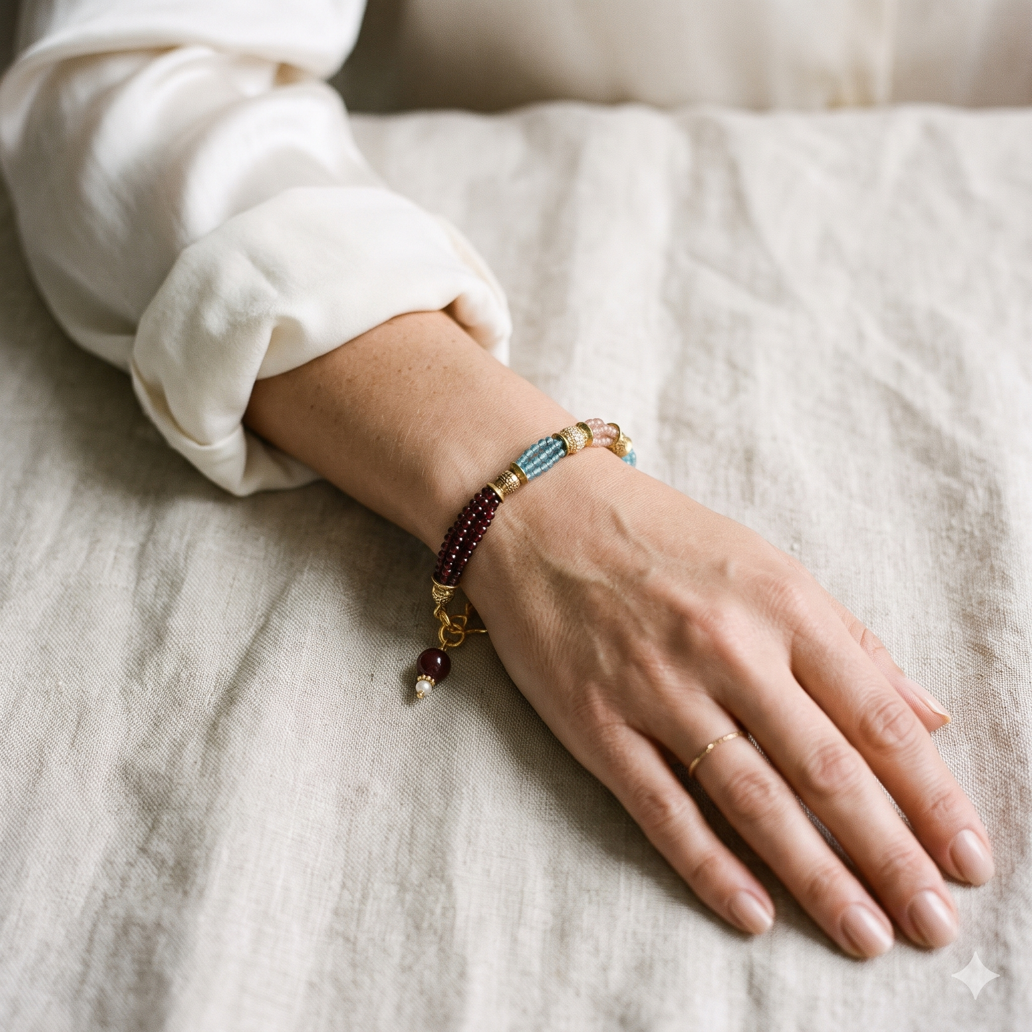 Royal Multicolor Beaded Gold Tone Bracelet