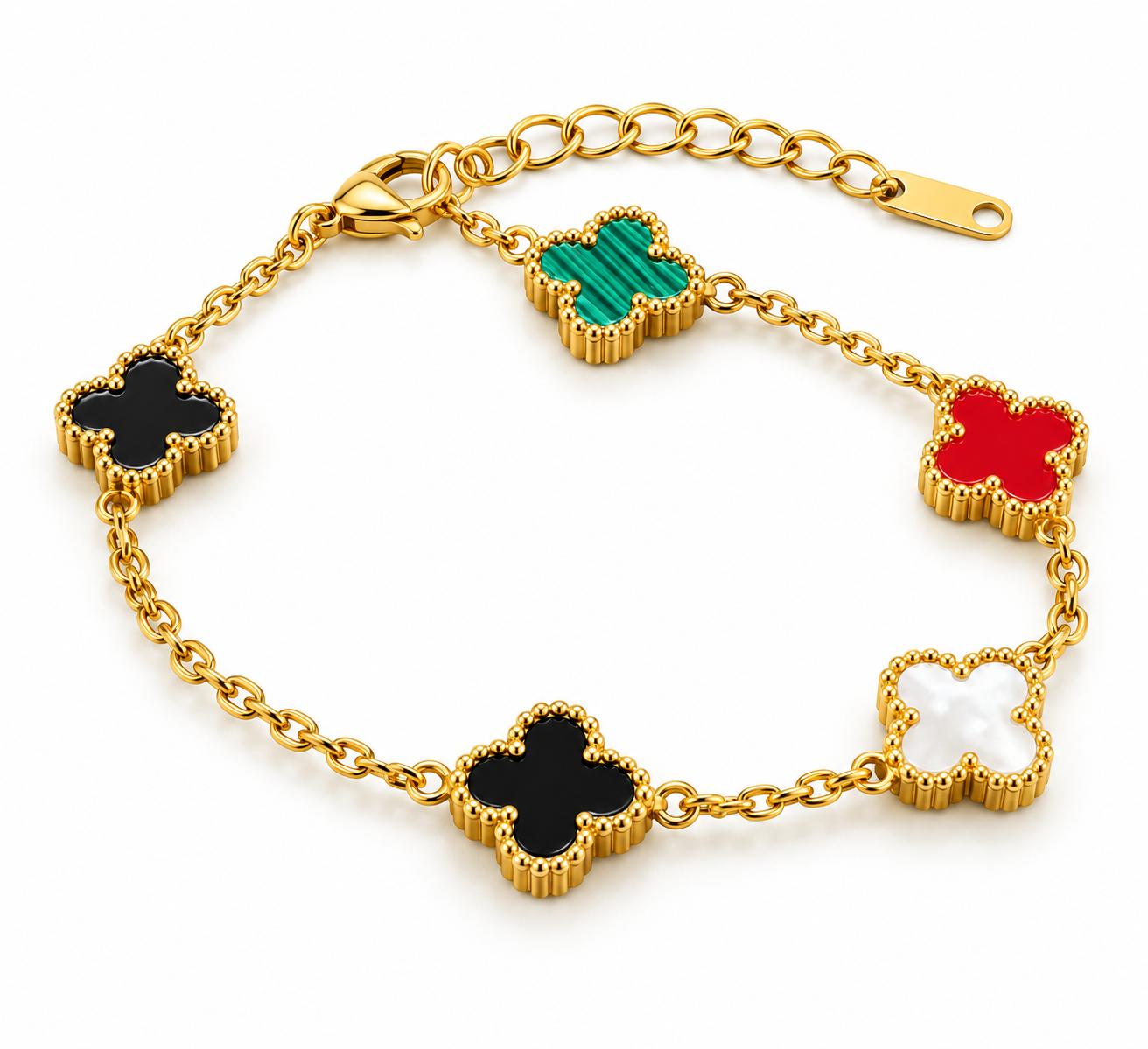 Royal Multicolor Clover Gold Tone Bracelet