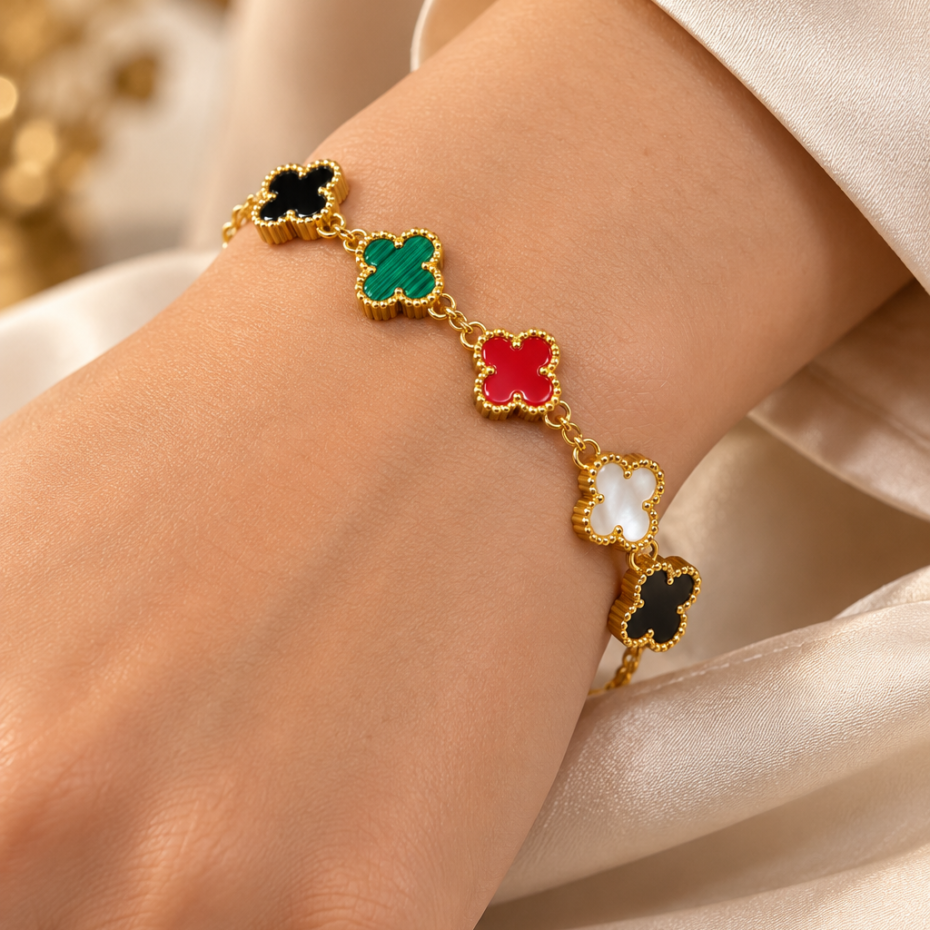 Royal Multicolor Clover Gold Tone Bracelet