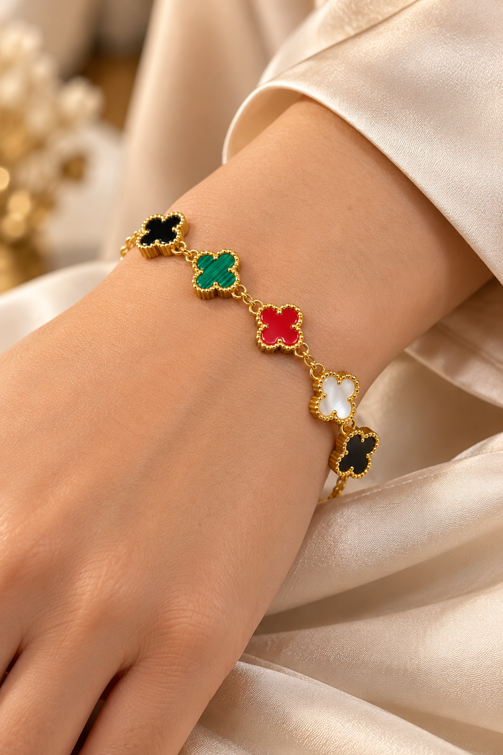 Royal Multicolor Clover Gold Tone Bracelet
