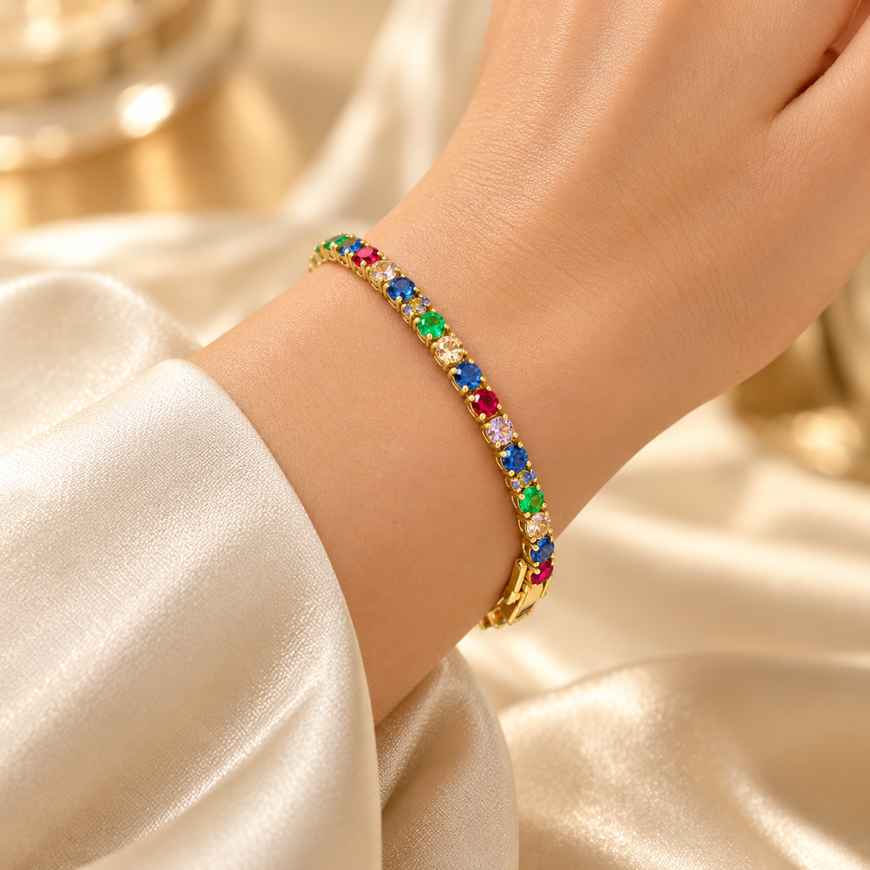 Royal Multicolor Stone Gold Tone Kada