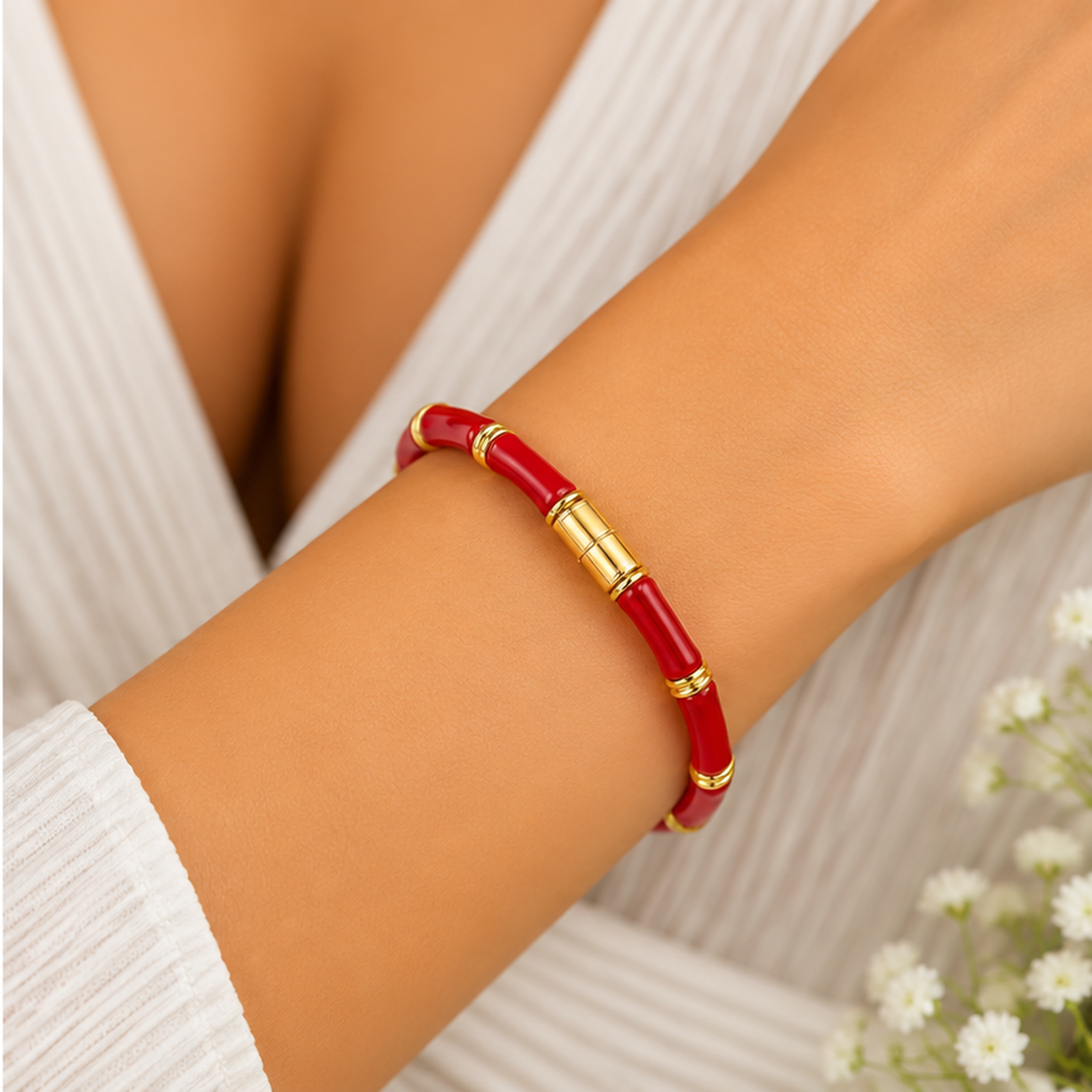 Royal Red Enamel Gold Tone Bangle