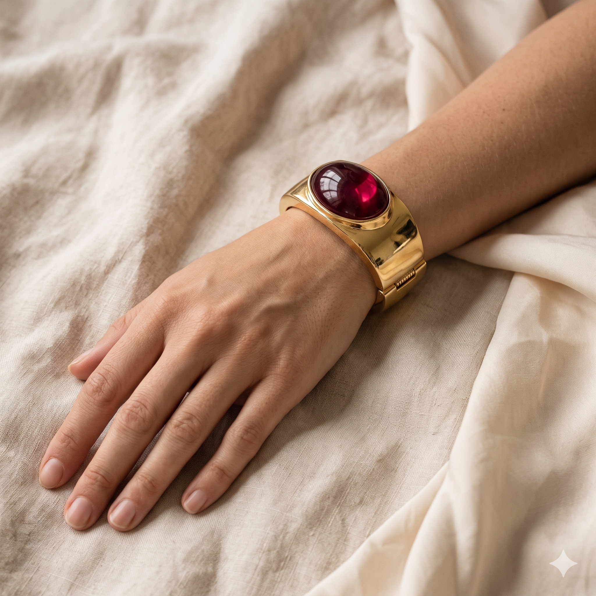 Royal Red Oval Stone Gold Tone Kada