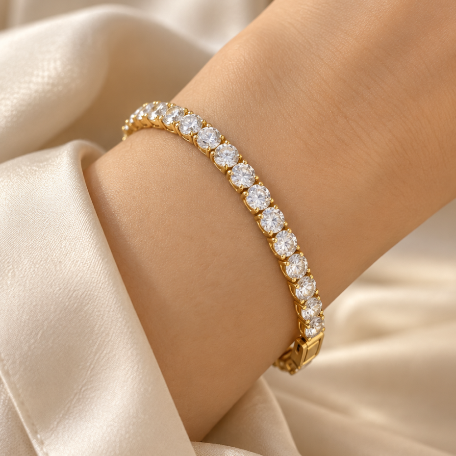 Royal White Stone Gold Tone Tennis Bracelet