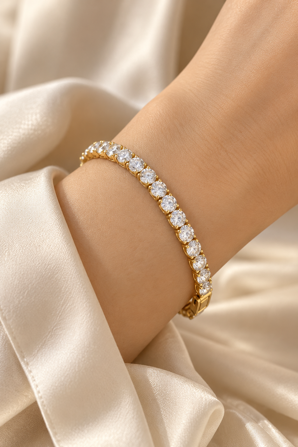 Royal White Stone Gold Tone Tennis Bracelet