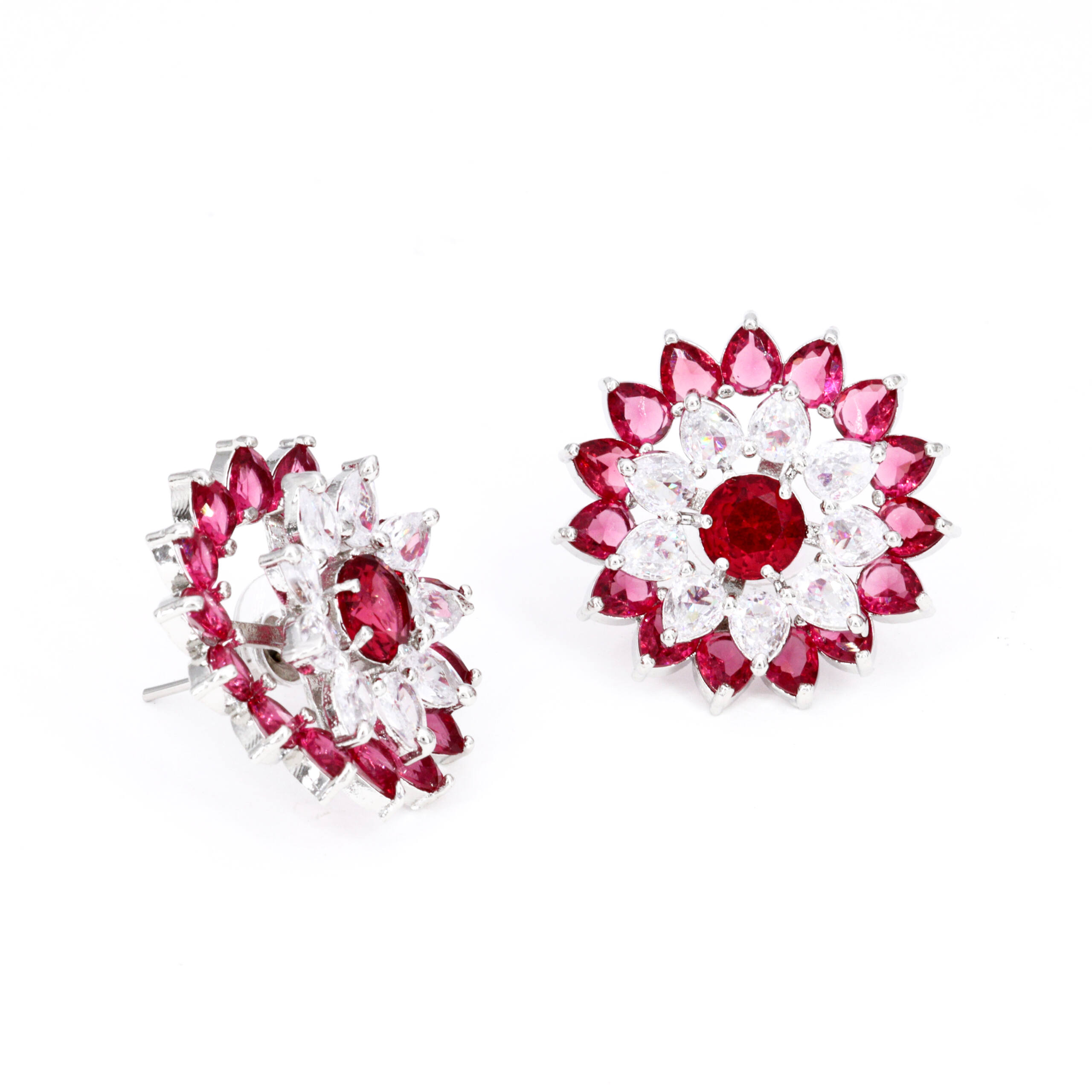 Ruby Petal Halo Stud Earrings