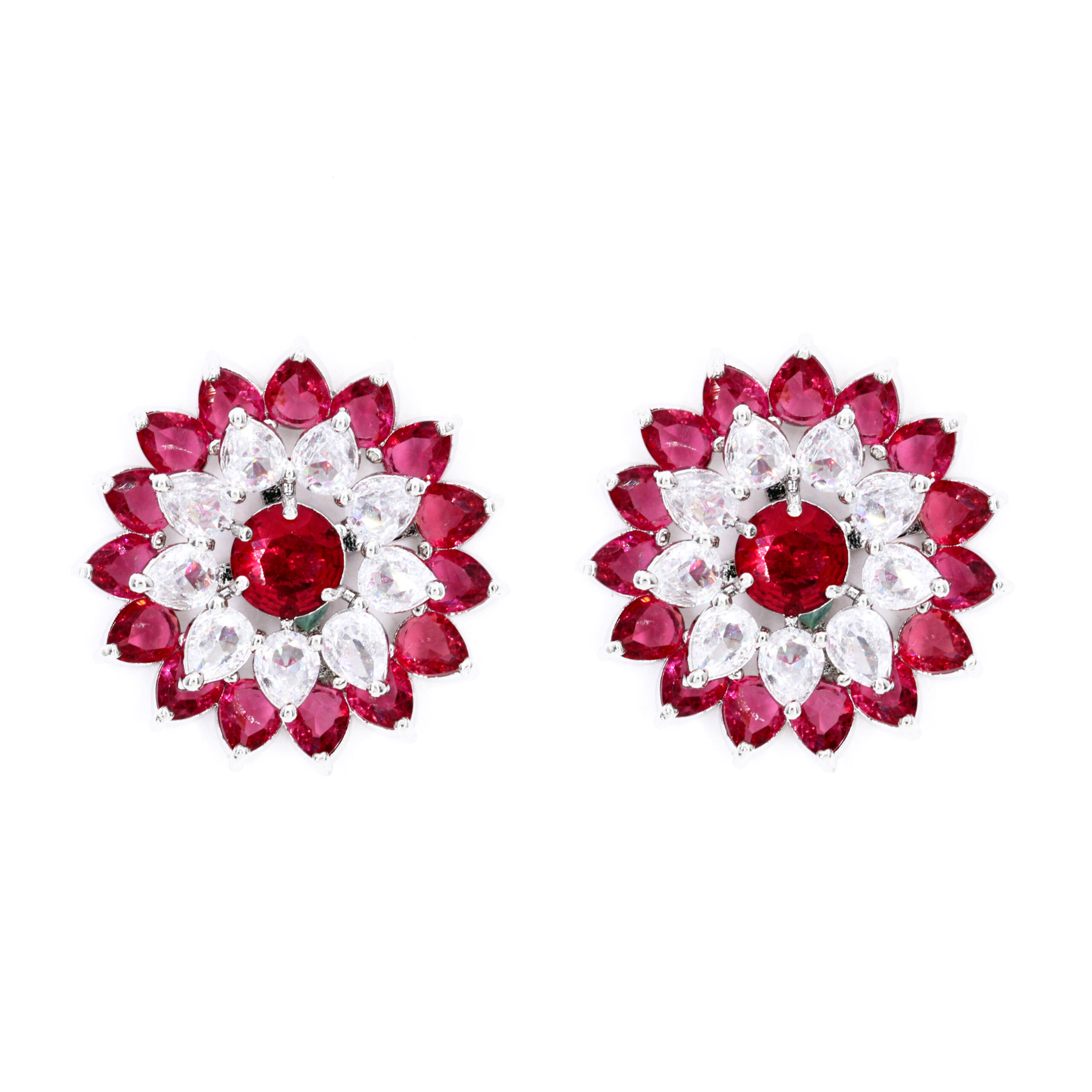 Ruby Petal Halo Stud Earrings
