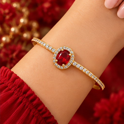 Ruby Red Gold-Tone Charm Bracelet