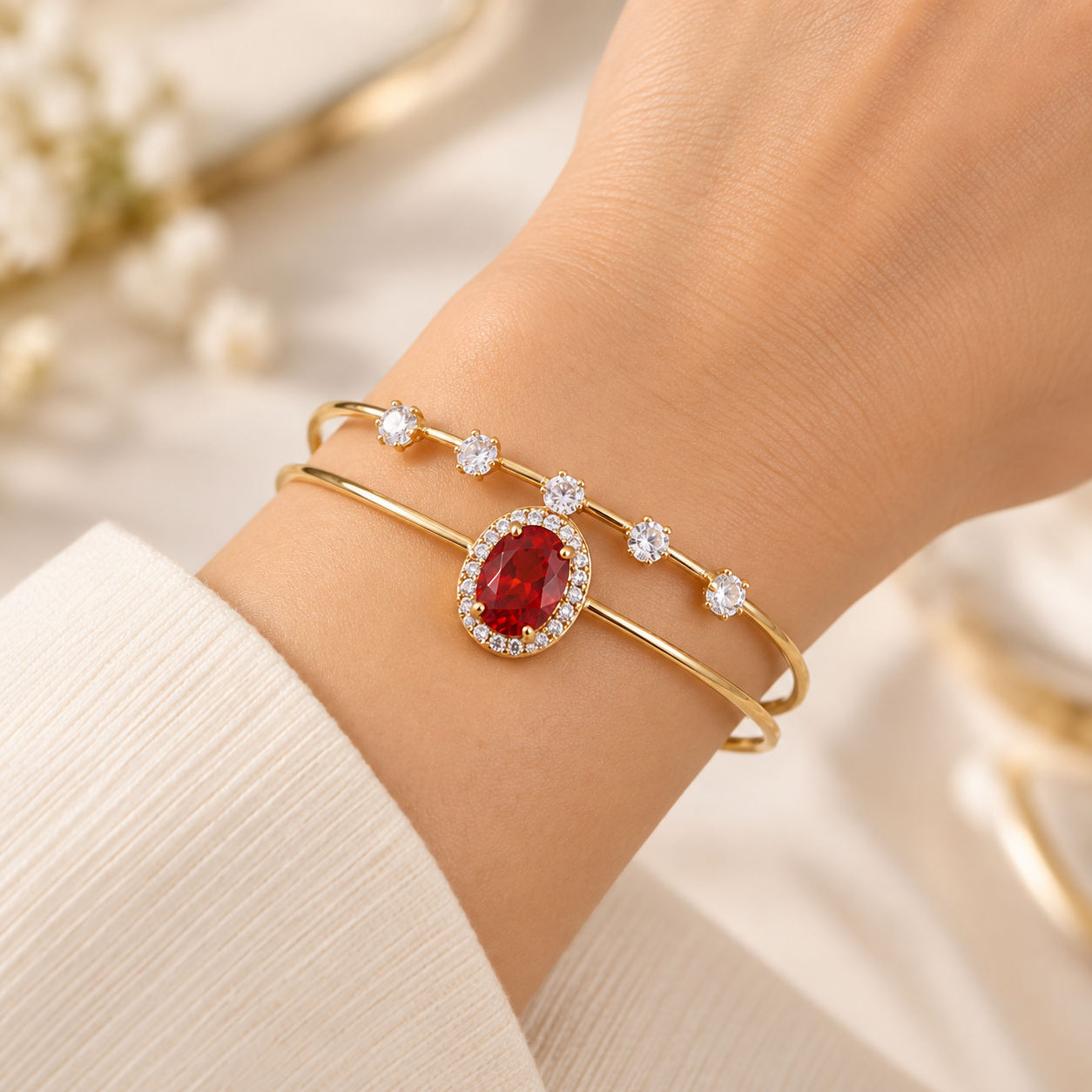 Ruby Red Gold-Tone Charm Bracelet