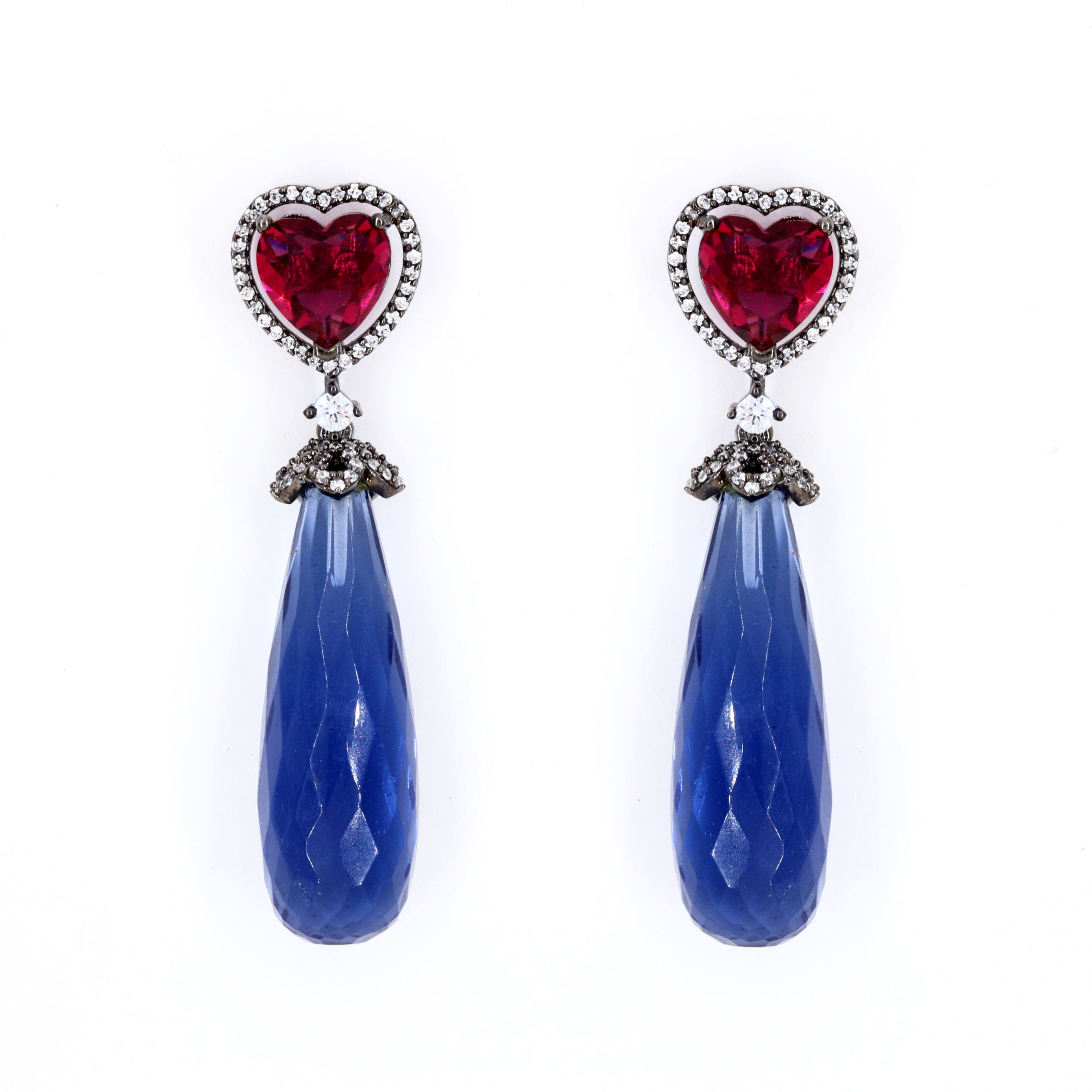 Ruby Sapphire Blue Drop Earrings