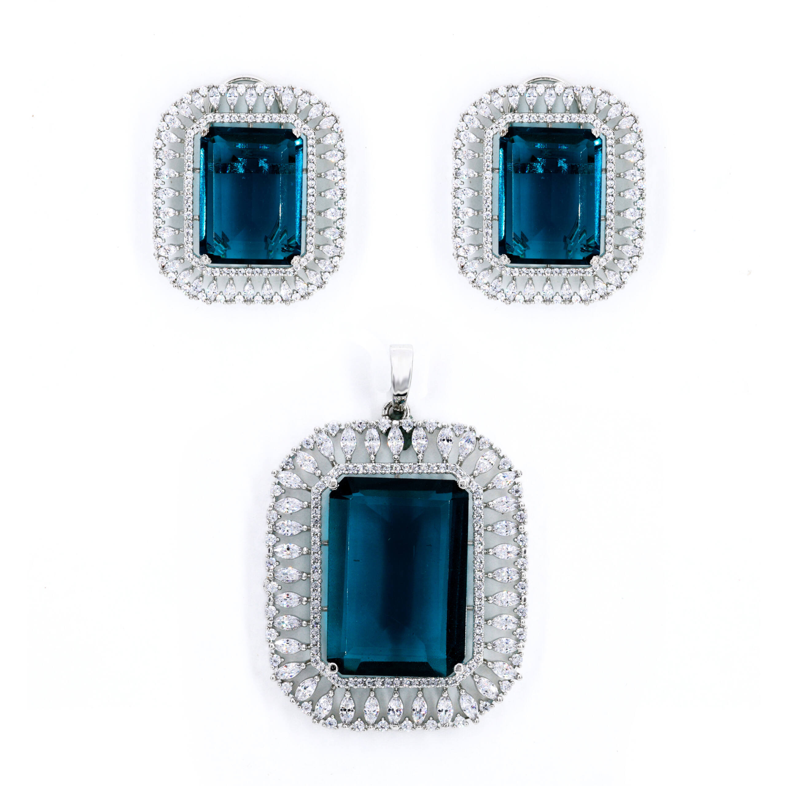Sapphire Halo Pendant Earring Set